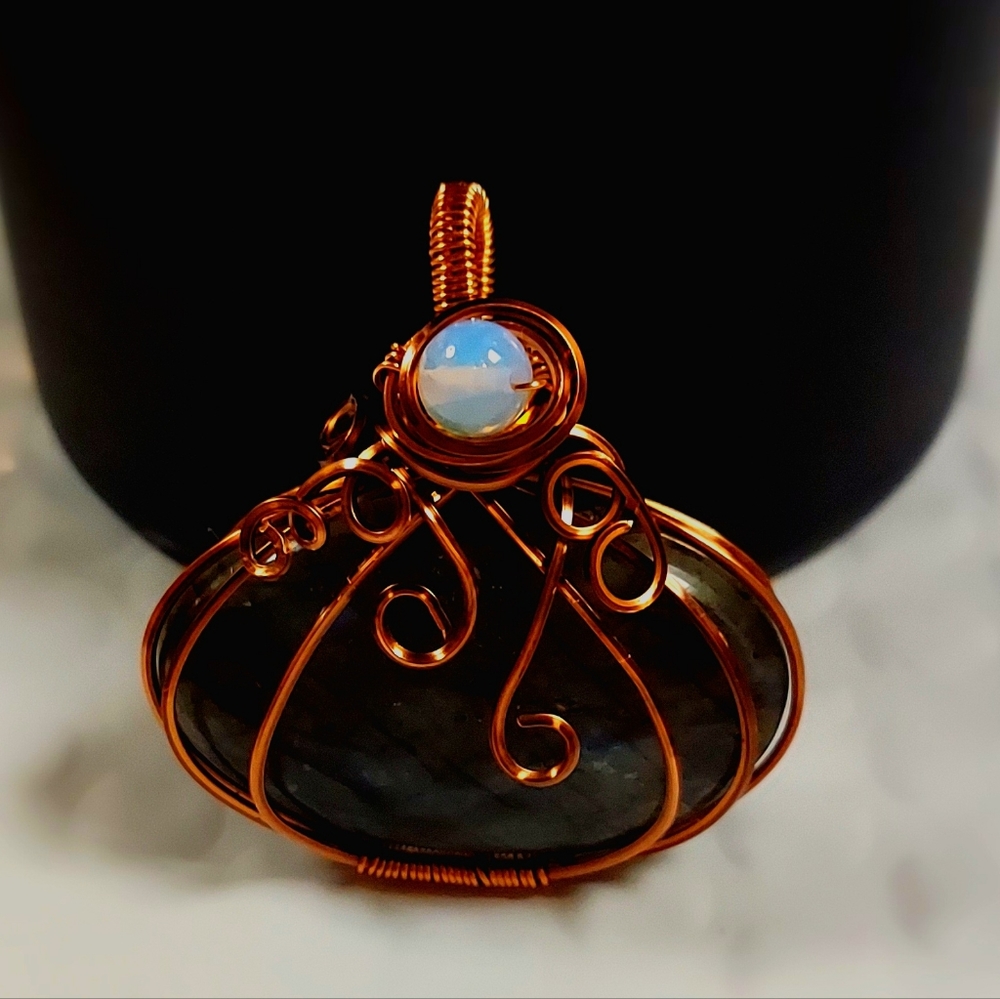Labradorite Opalite Pumpkin Wire Wrap Pendant - image 2